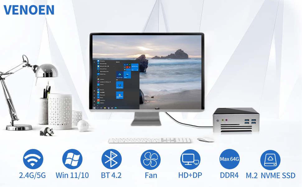 VENOEN NUC Mini PC 8 Core i9 9880H Windows 11, 4K