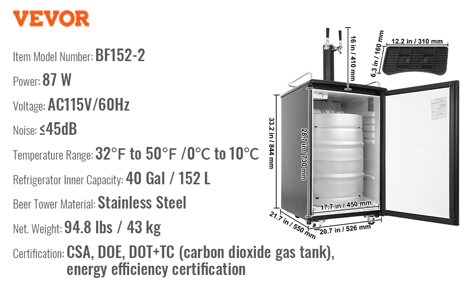 VEVOR Beer Kegerator, Dual Tap Draft Beer Dispenser, Full Size Keg