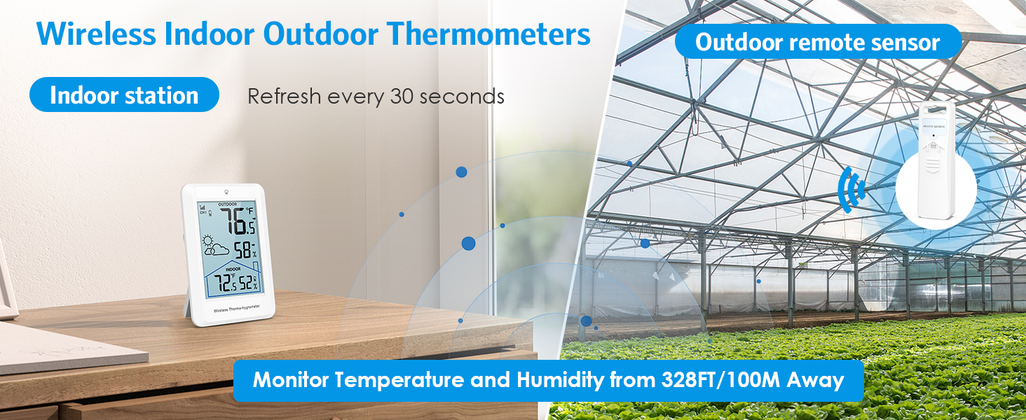 AMIR Indoor Outdoor Thermometer Wireless Weather Stations, Accurate