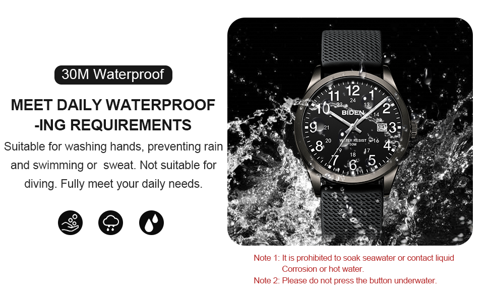 Mens Watches Analog Quartz Watch 30M Mens Waterproof Watch Fashion