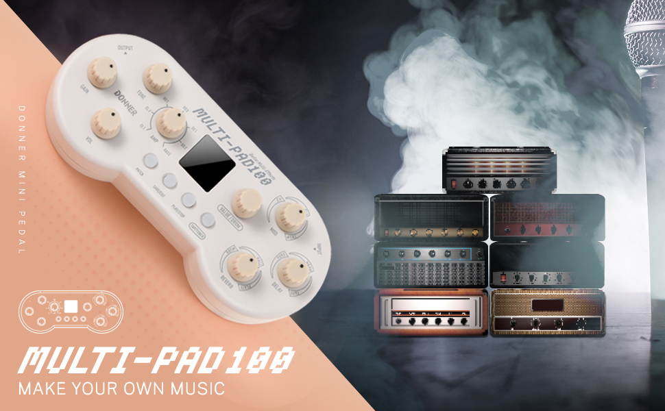 Donner Multi Effects Pedal MultiPad100, 5 Effects 7 Amp Modes 40 Drum Rhythms with