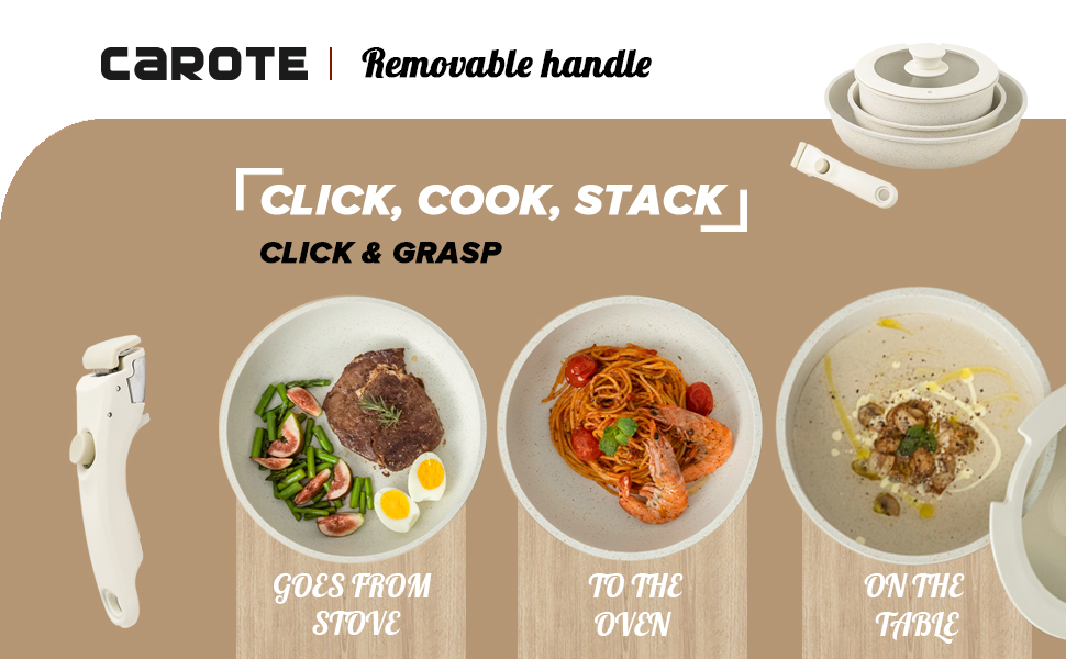 CAROTE Pots and Pans Set, 5 Piece Stackable Cookware Set with