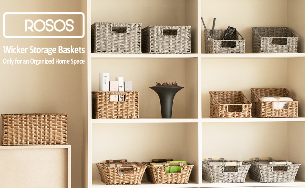 ROSOS Wicker Baskets 2 Pack, Wicker Storage Basket with