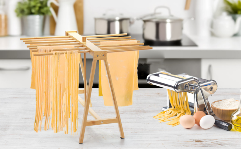 Pumtus Bamboo Pasta Drying Rack, Noodle Dryer Stand with