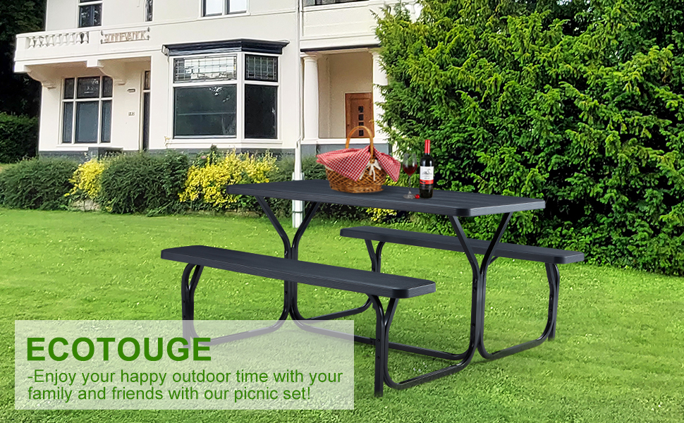 ECOTOUGE 5 FT Portable Picnic Table Benches Set for Outdoor