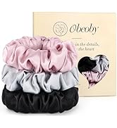 obeoby 100% Mulberry Silk Scrunchies, 3Pcs 30 Momme Silk Hair Ties for Hair Sleep Soft Hair Scrun...