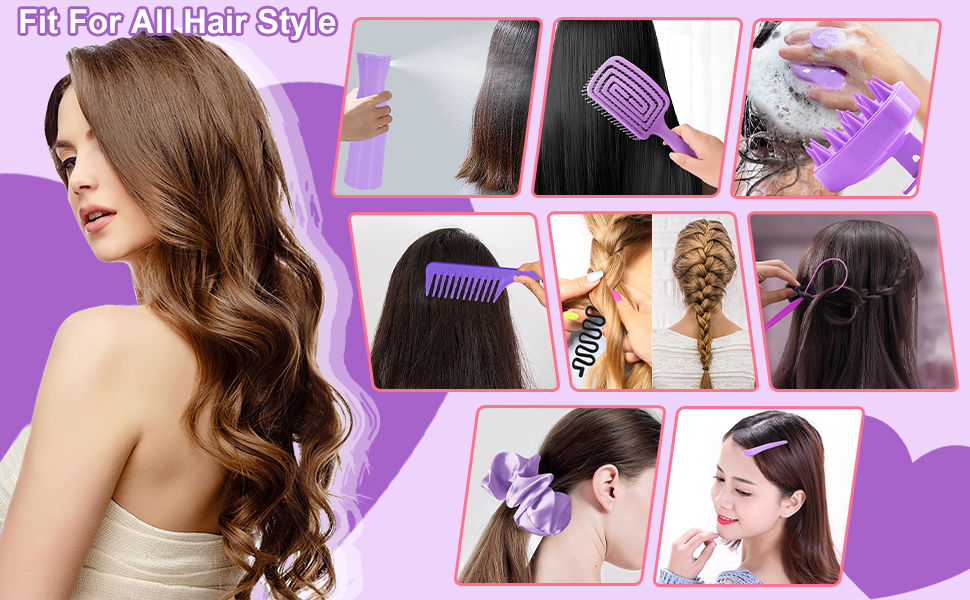 17 Pcs Hair Brush and Comb Set for Women, Hair Styling Set for Detangling Wet Dry Curly Hair, 