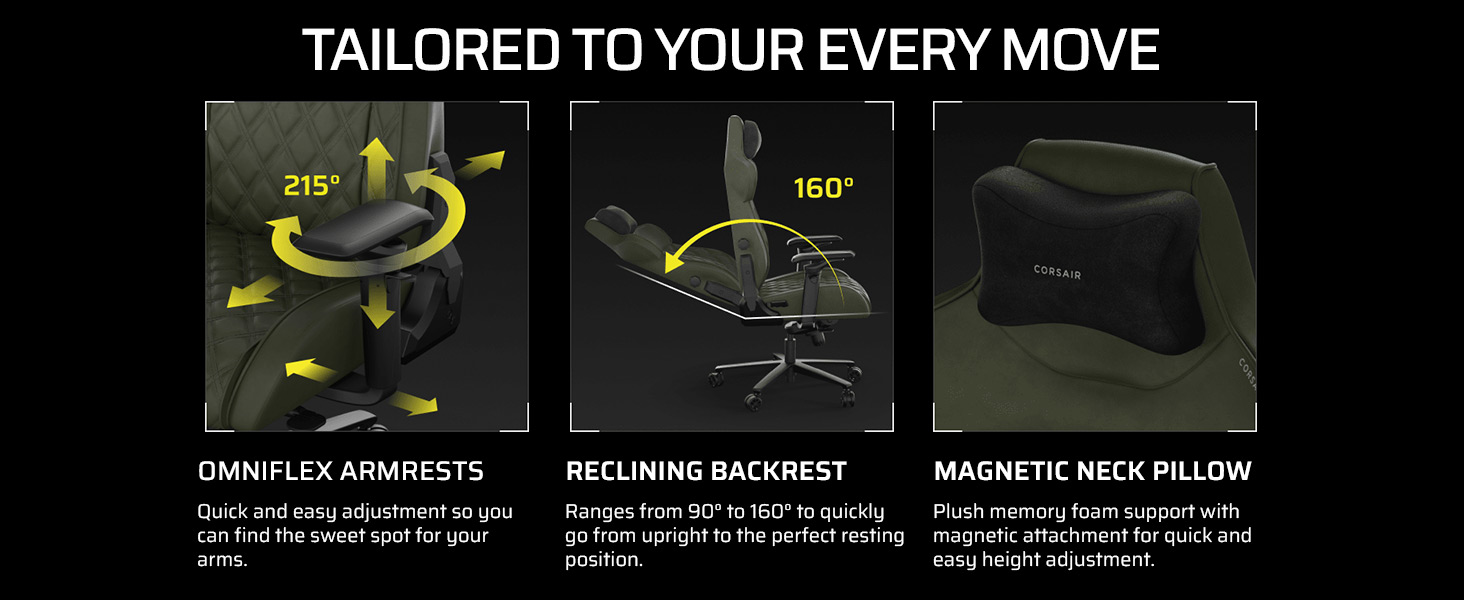 MAGNETIC NECK PILLOW, reclining gaming chair, adjustable armrests