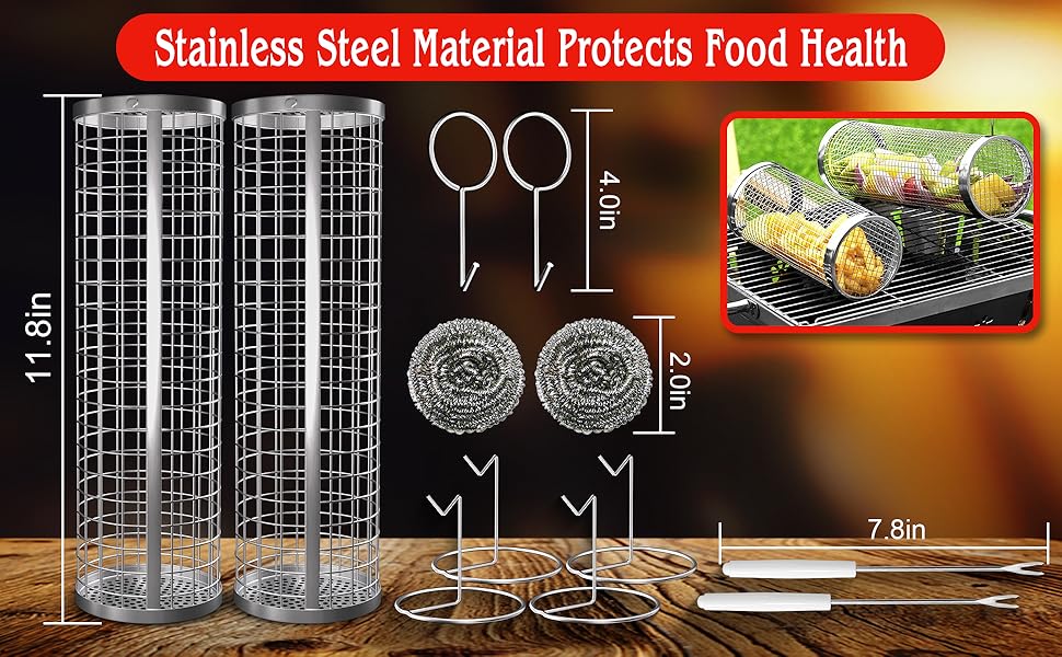 Rolling Grilling Baskets for Outdoor Grilling, Bbq Rolling