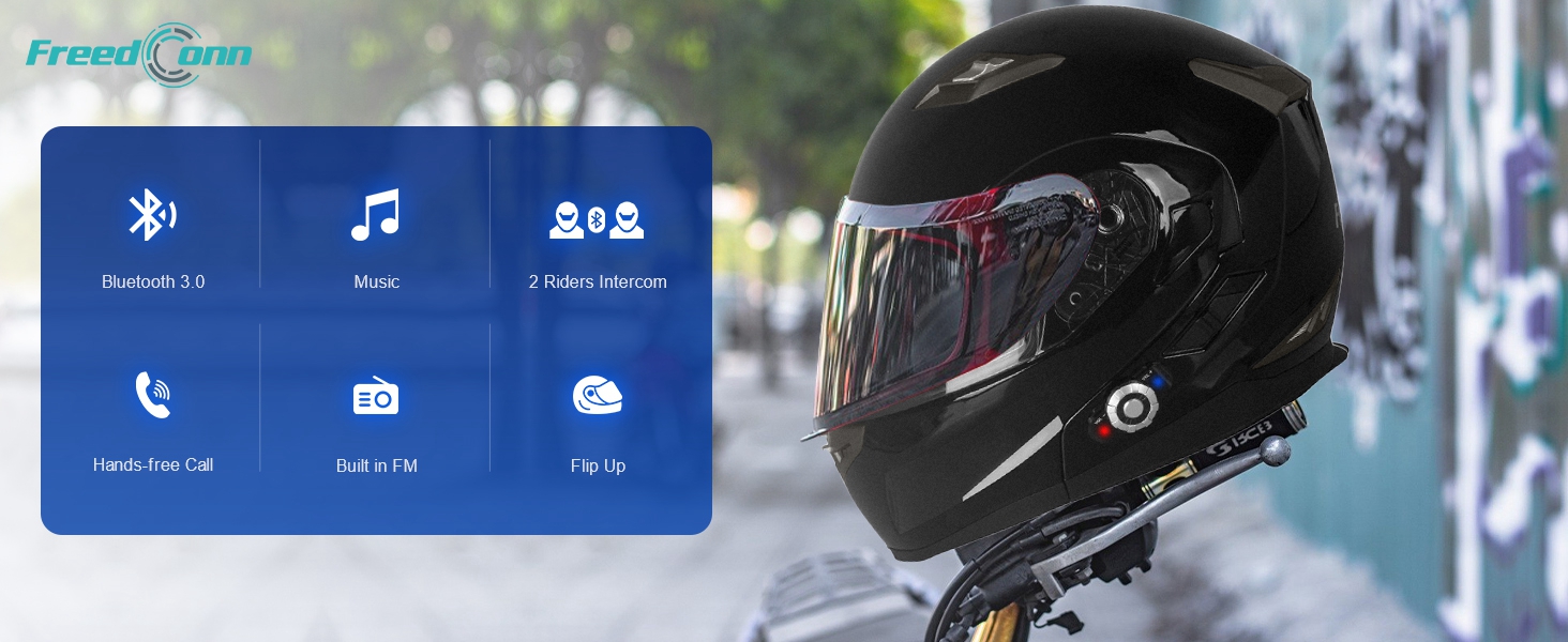 Bluetooth Motorcycle Helmet FreedConn Dual Visor Full Face Flip Up