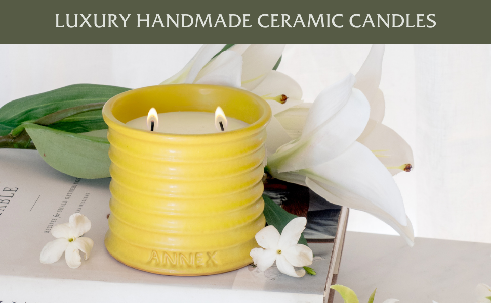 Scented Luxury Candles in Handmade Ceramic Jars, Soy Wax, Non Toxic