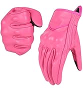 shamofeng Women Pink Leather Motorcycle Gloves, Full Finger Touchscreen Windproof for BMX ATV MTB...