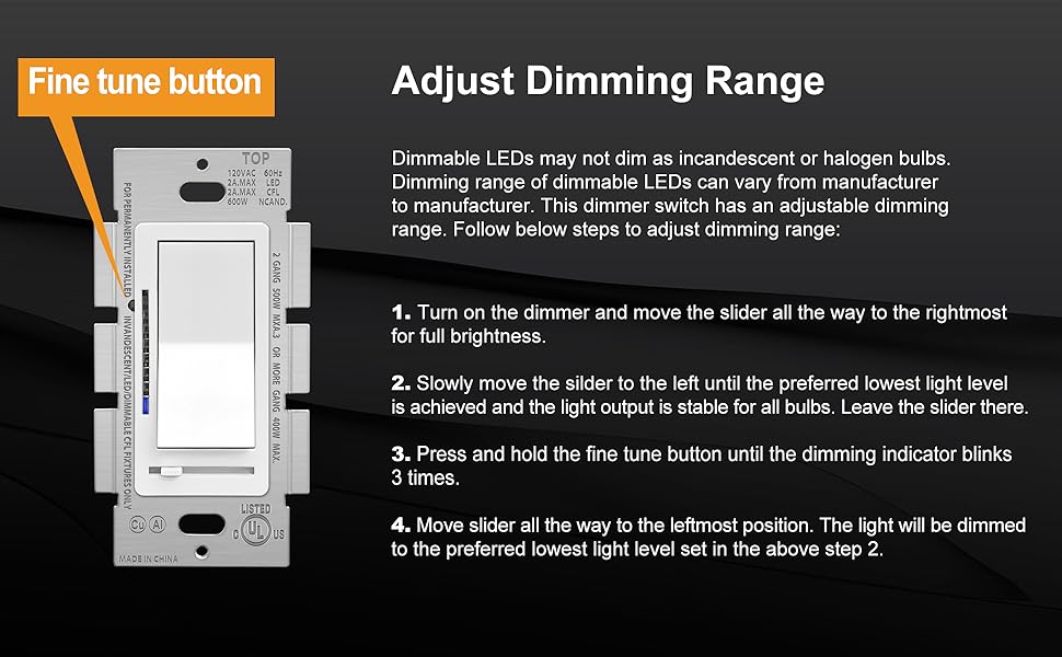 BESTTEN Digital Dimmer Switch with LED Indicator, Horizontal Dimming Slider Bar, Single Pole or