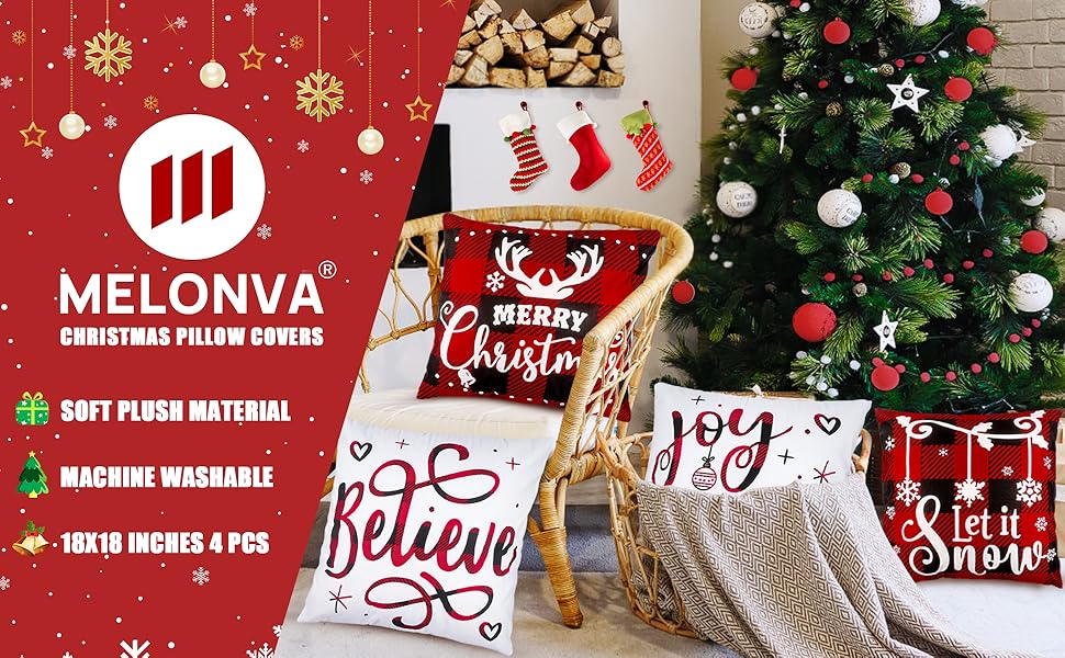 Christmas Pillow Covers 18x18 Set of 4 Winter Throw Pillow