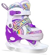 Nattork Girls Ice Skates for Kids 4 Size Adjustable Rainbow Ice Skate with Fleece Lining for Outd...