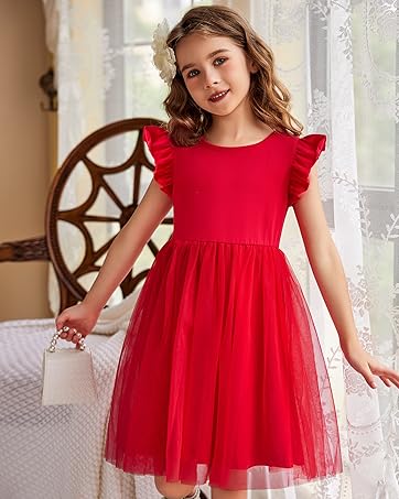 Arshiner Girls' Dresses Toddler Tulle Dress Flying Sleeves Princess Dress
