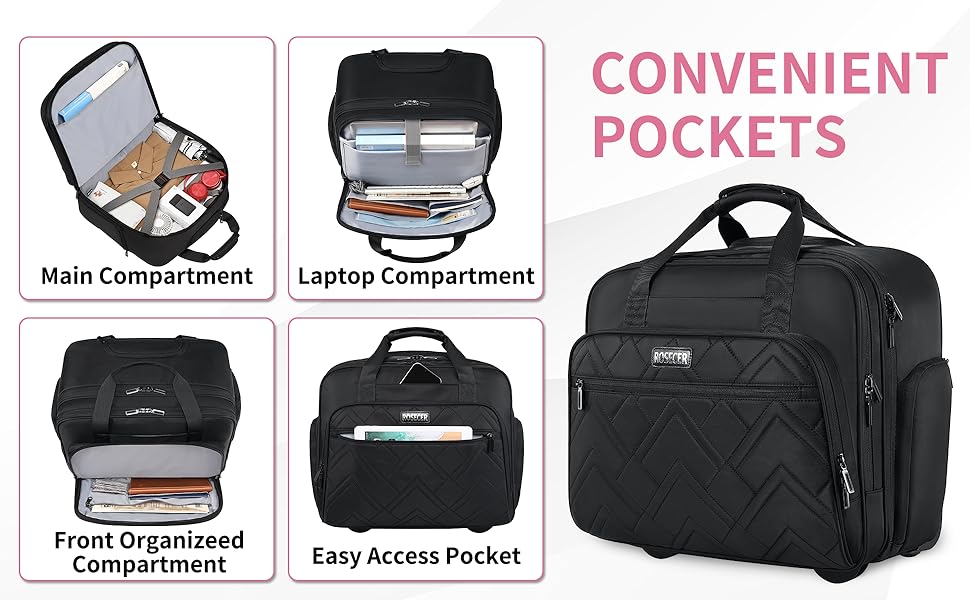ROSECER Rolling Laptop Bag, 17.3 Inch Premium Laptop
