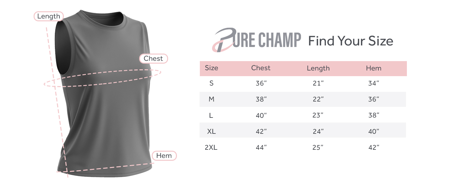Pure Champ Size Chart, Womens Tank Top