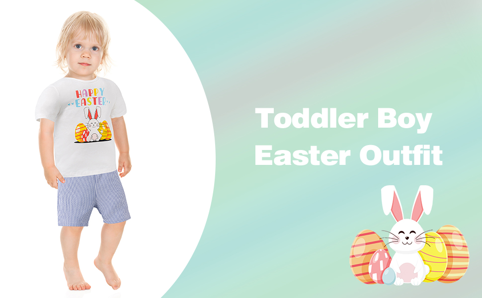 DAKEIK Toddler Boy Easter Outfit Happy Easter Eggs Rabbit