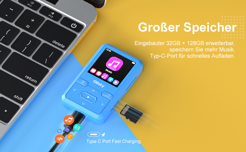 MP3 Player Bluetooth 5.0 Sport 32GB mit 1,44 Zoll TFT Farbbildschirm