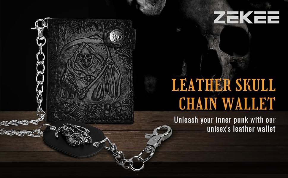 Amazon.com: ZEKEE Skull Gothic Chain Wallet Leather - Punk