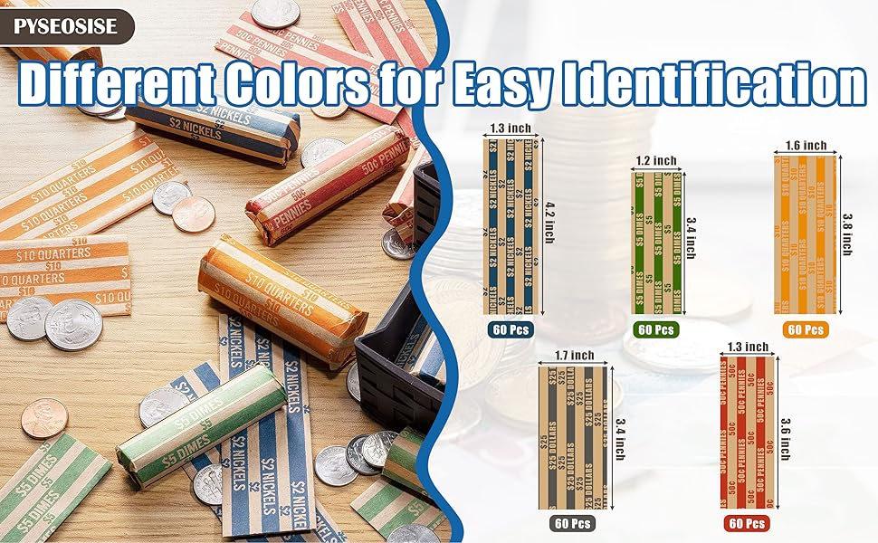 300 Pcs Coin Rollers Canadian, Assorted Coin Wrappers, Kraft Paper Flat