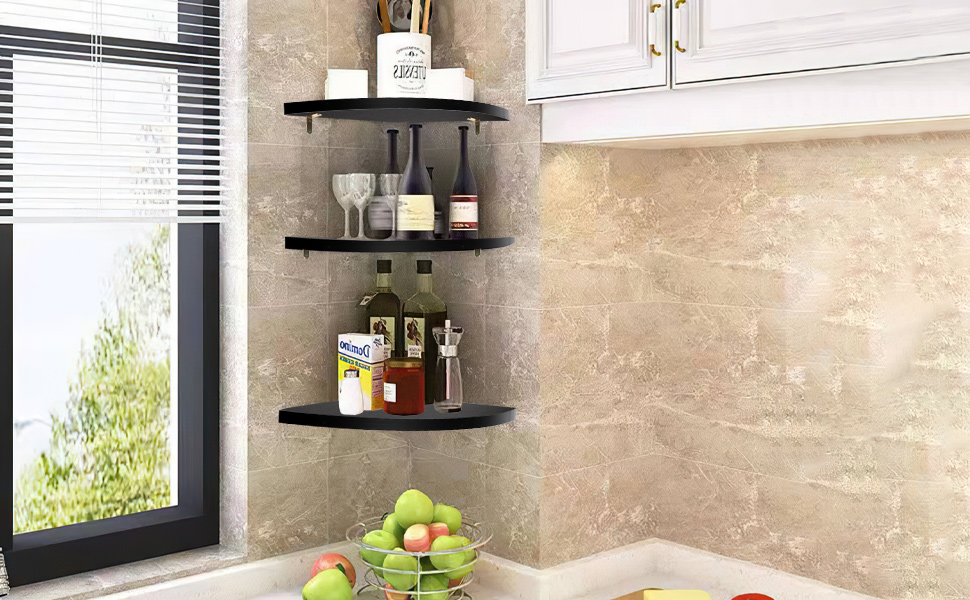Suwimut Set of 3 Corner Shelf Wall Mount, 9.8 Inch Black