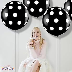 PMU 36 Inch Latex Balloon Onyx Black with White Polka Dots