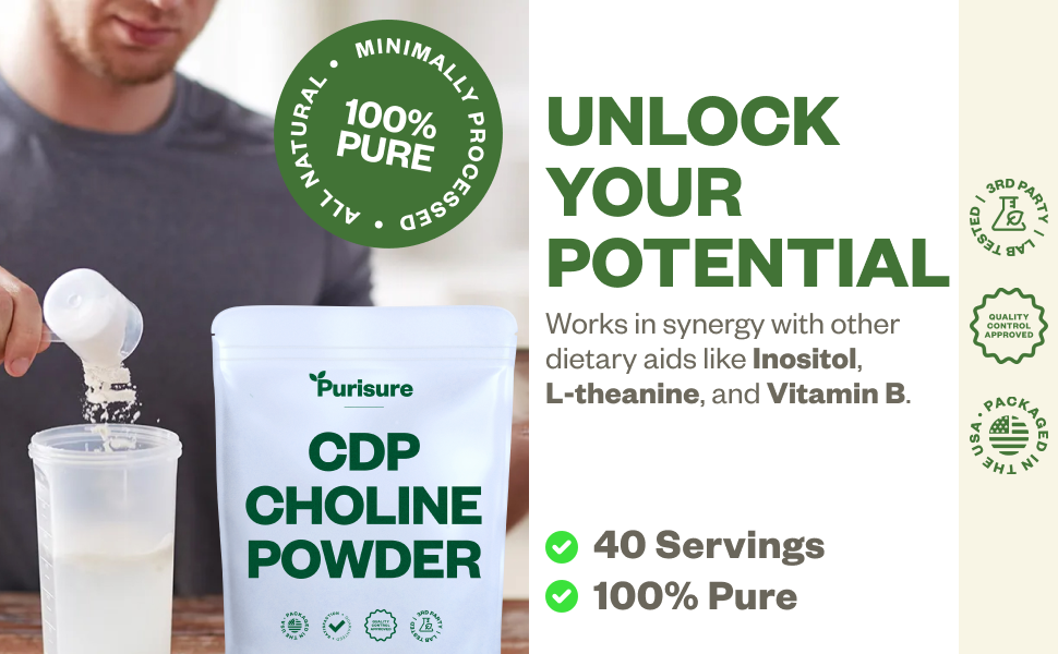 Purisure CDP Choline Powder, 10g, CDP Choline Supplements