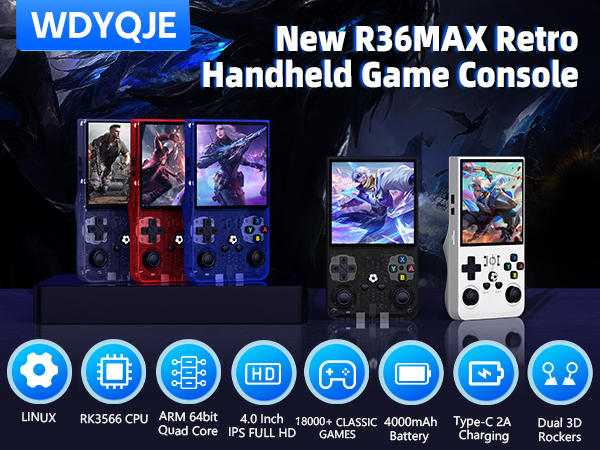 Amazon.com: R36MAX Retro Handheld Game Console, 4.0 Inch IPS