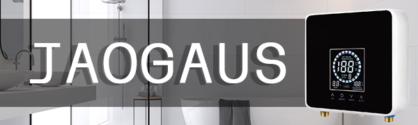 Panel de pantalla digital negro moderno montado en una pared, que muestra la temperatura en grandes cantidades. El nombre de la marca «JAOGAUS» aparece en la parte superior del dispositivo