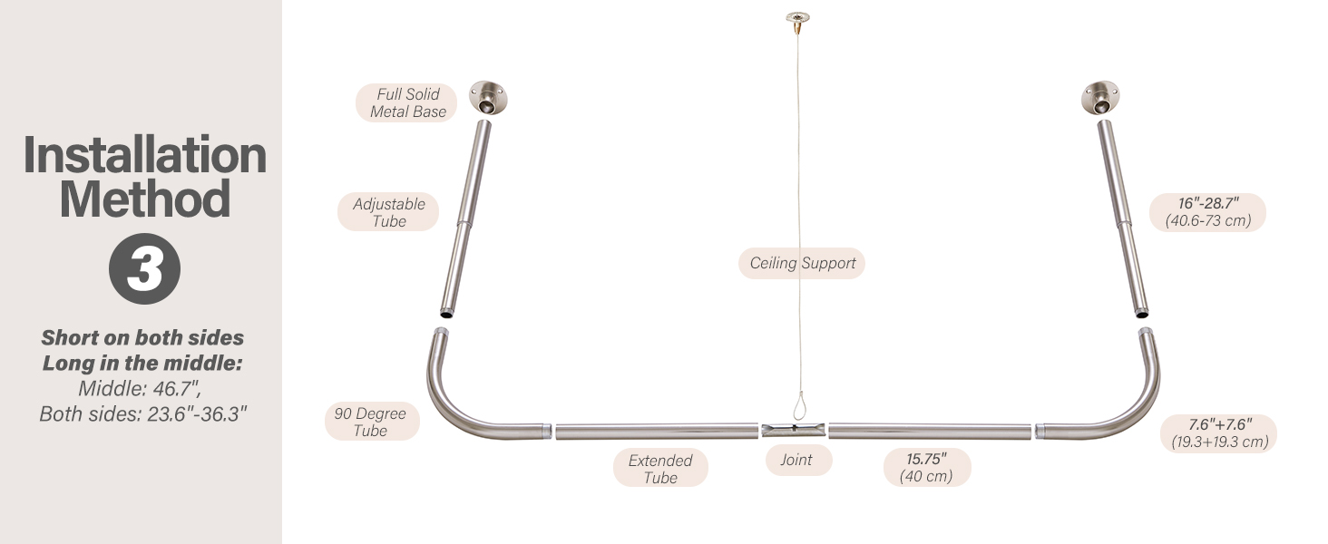 Yampos U Shaped Shower Curtain Rod Brushed Nickel, [Both
