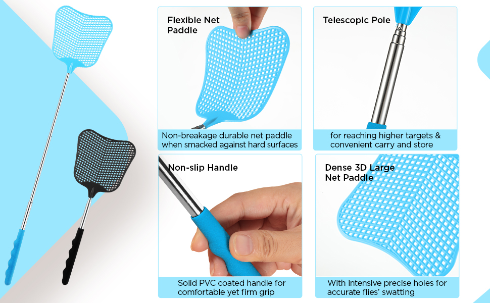 4 Pieces Plastic Fly Swatters Telescopic Handle Swatters