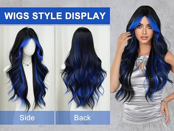 Amazon.com : 7JHH WIGS 31in Natural Black Blue Highlight