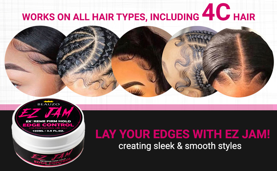 BEAUZO EZ JAM Extreme Firm Hold Edge Control 3.5Fl Oz Edge Control for Black Hair Edge Gel Edge