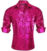 Barry.Wang Men's Disco Dress Shirt Long Sleeve Nightclub Mexico Paisley Floral Shirts Metallic Go...