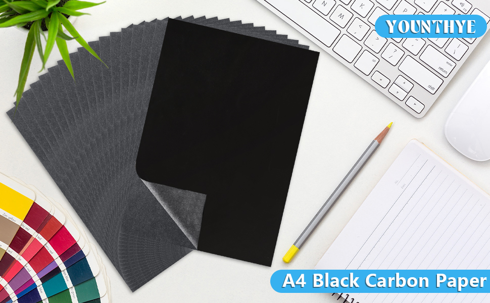 YOUNTHYE 400 Sheets Black Carbon Paper, Carbon Copy Paper A4 Transfer