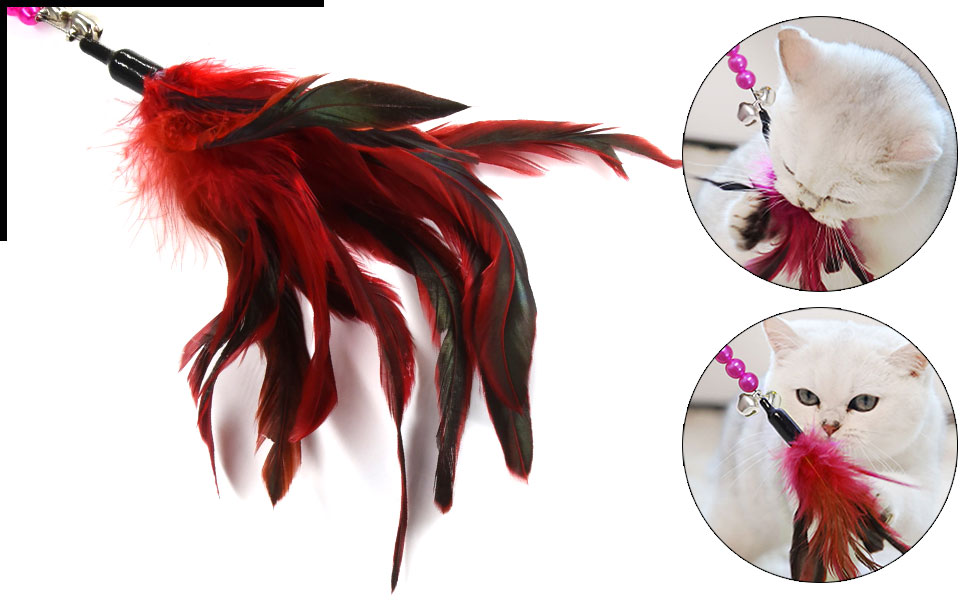 onebarleycorn Cat Feather Toys,Cat Teaser Wand with Bells and