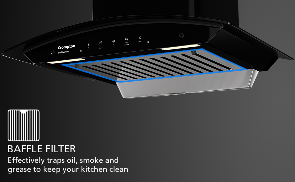 Crompton IntelliMotion Curved 90 cm Chimney Baffle Filter (Black), Free