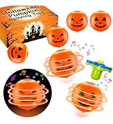 Halloween Basket Goodie Bag Stuffer Fillers for Kids, 4 Pack Pumpkin Light Up Spinning Top Toys G...