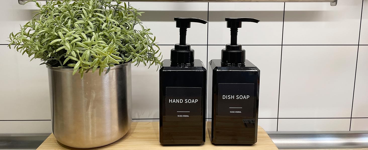 black plastic soap dispenser for kitchen