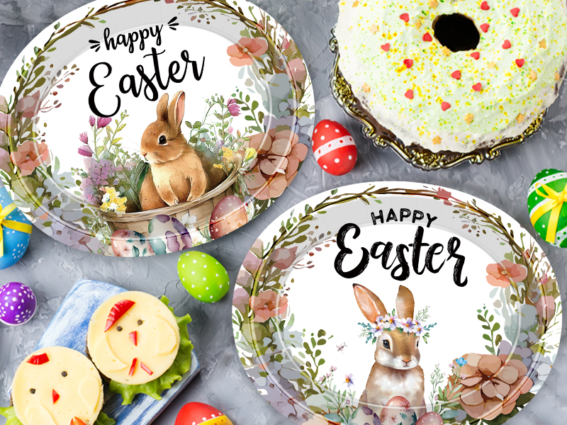 QZYL 50 PCS Easter Plates, Large Oval Easter Paper Plates
