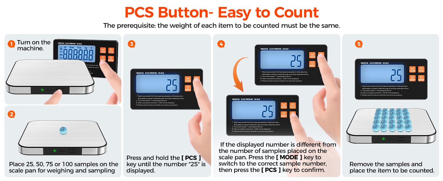 Kitchen scale PCS Button