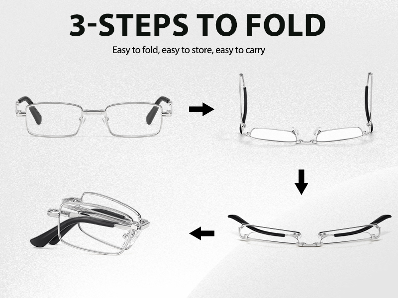 VIEWBETTER Foldable Reading Glasses Real Glass Lens Metal Frame UV Protection Scratch Resistant
