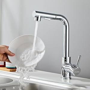 Robinet Cuisine Douchette STANEW,Mitigeur Cuisine Douchette Extractible Rotatif à 360°, Robinet Avec Douchette Extractible, 2 Modes De Pulvérisation,Chrome 17 Opérations