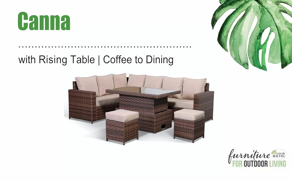 Club Rattan Canna Range High Back LHF Large Dining Corner Sofa Set with