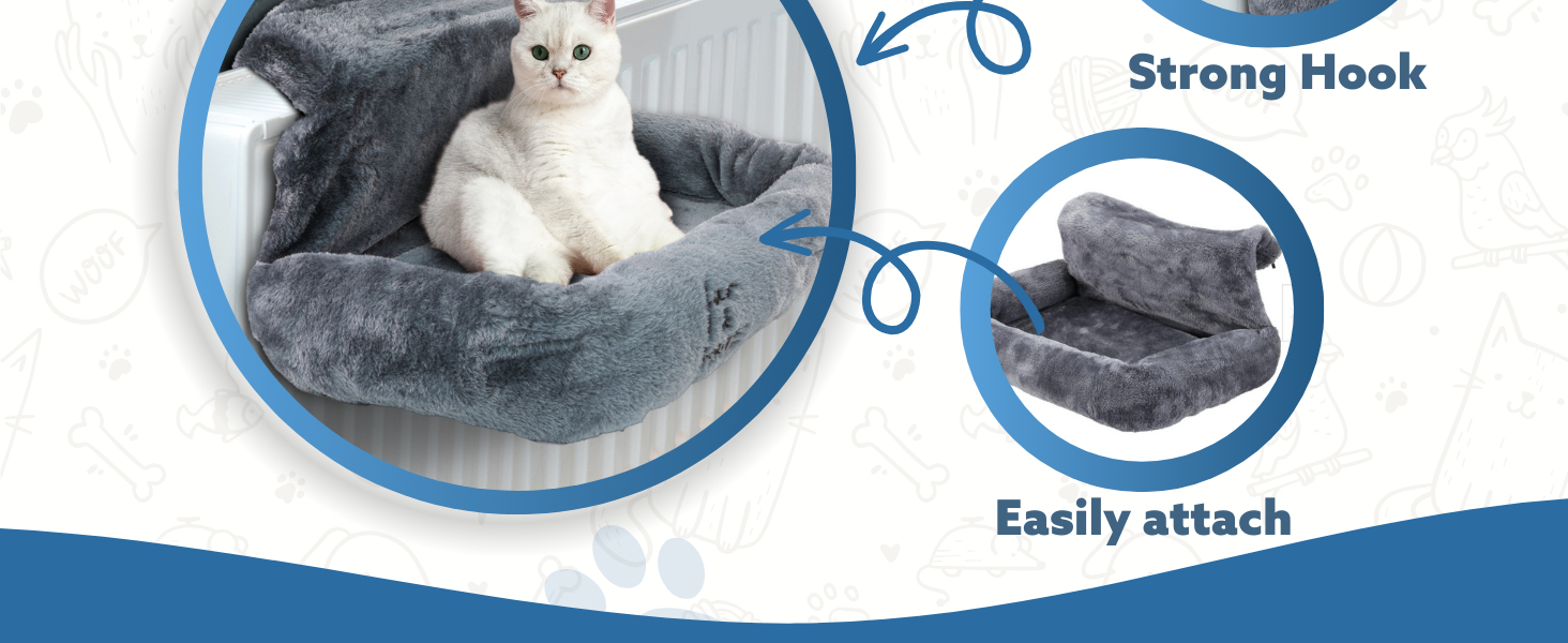 Fur & Bone Cat Radiator Bed, Cat Bed Warm Fleece Cat Hammock With