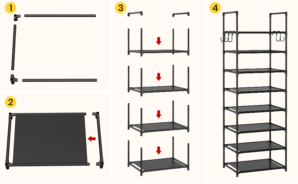 LANTEFUL 8 Tiers Tall Shoe Rack, Narrow Vertical Shoe Rack