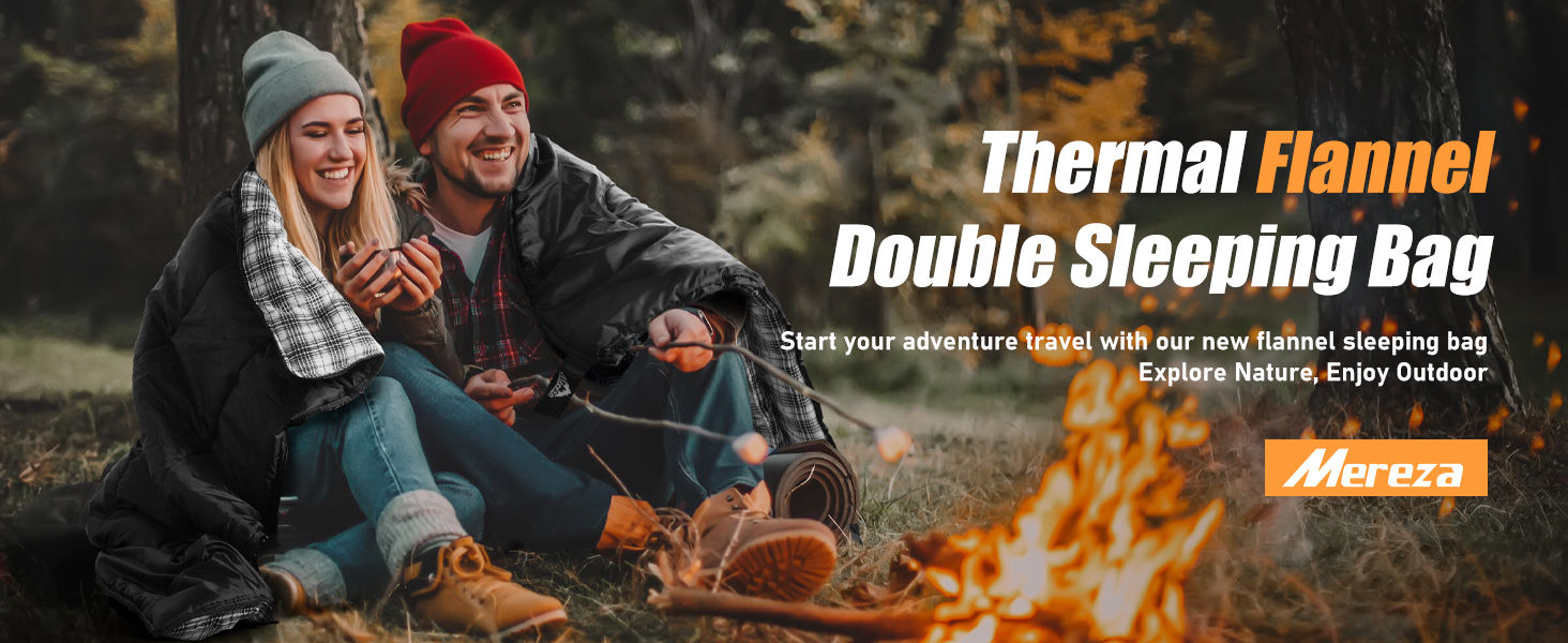 MEREZA Flannel Double Sleeping Bag for Adults Mens, XL Queen Size Two
