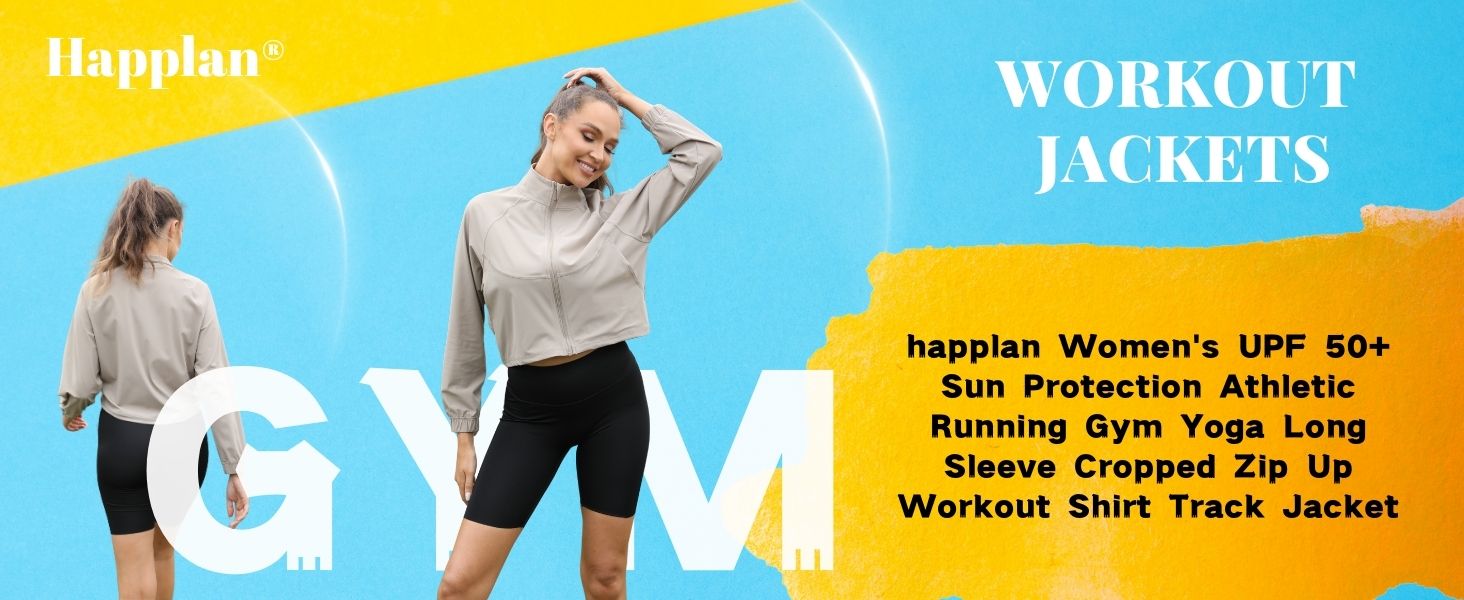 happlan womens workout running track yoga jacket sport wear upf50+ zipper up